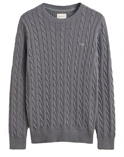 Gant - Cotton Cable C-Neck Strik - Mid Grey       
